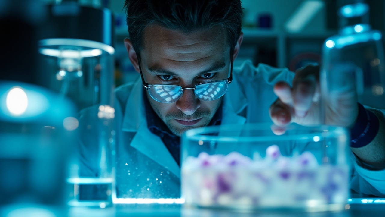 Vedec skúma probiotické kultúry v laboratóriu počas výskumu nového prístupu k liečbe autizmu.