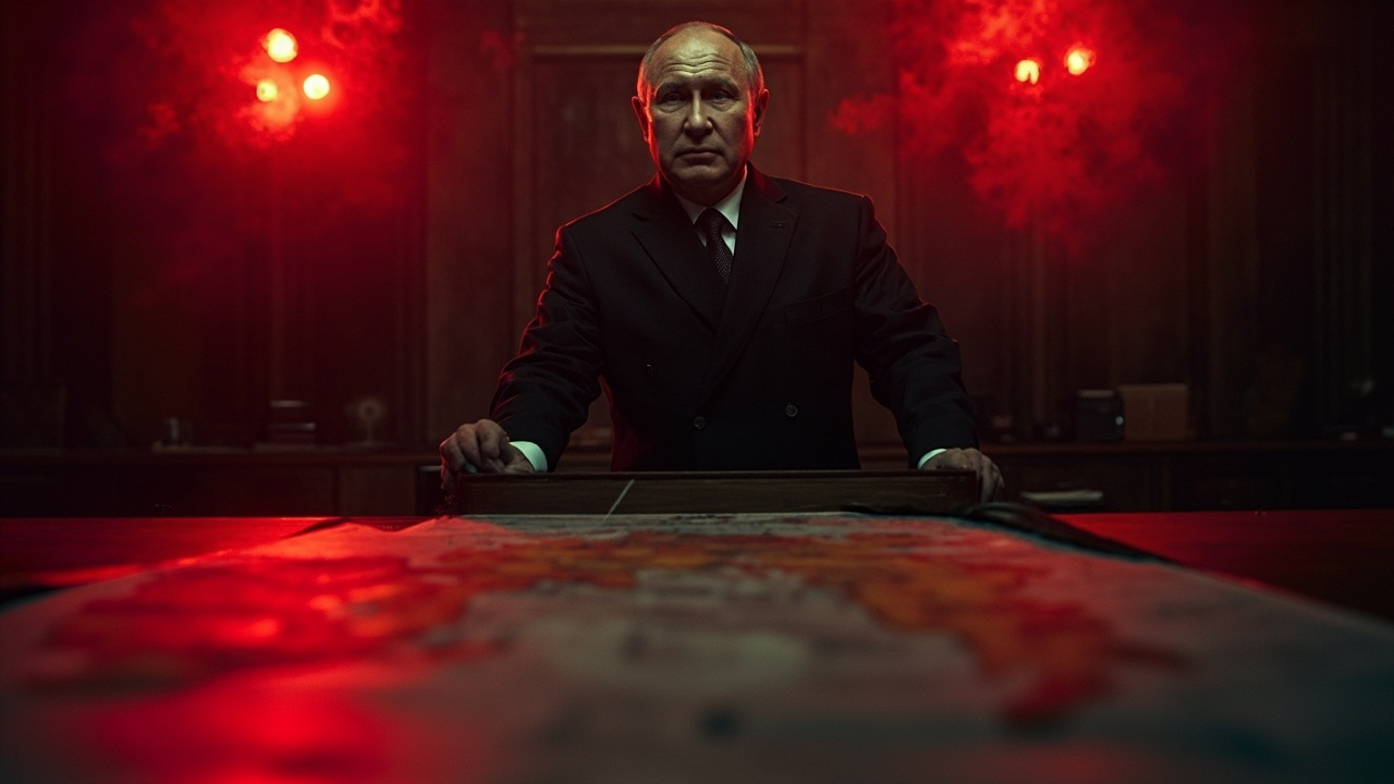 Vladimir Putin pri vojenskej mape Ukrajiny počas oznámenia novej ofenzívnej stratégie.