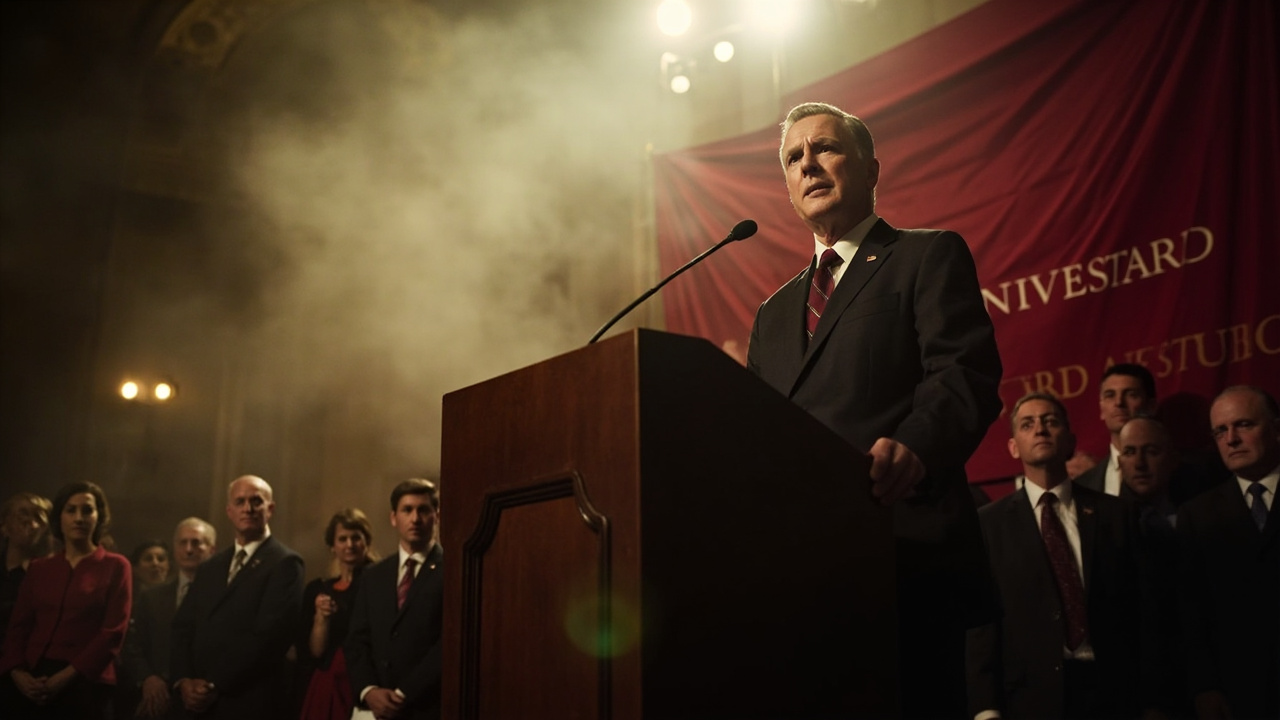 Prezident Harvardu Alan Garber počas tlačovej konferencie reaguje na Trumpov zákaz prijímania zahraničných študentov.