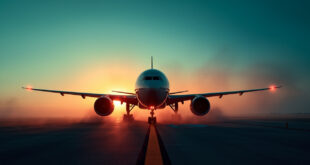 Grounded Boeing 777 aircraft stands empty on isolated runway at dawn following an aviation emergency landing