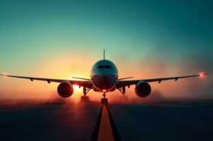 Grounded Boeing 777 aircraft stands empty on isolated runway at dawn following an aviation emergency landing