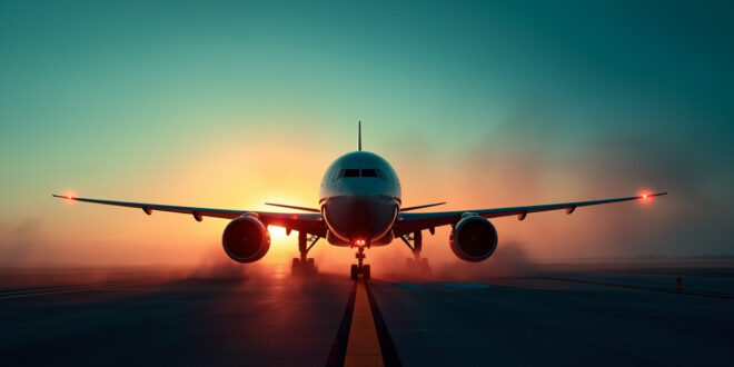Grounded Boeing 777 aircraft stands empty on isolated runway at dawn following an aviation emergency landing