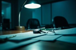 Abandoned car keys and official documents on empty government desk, symbolizing social welfare service disruption