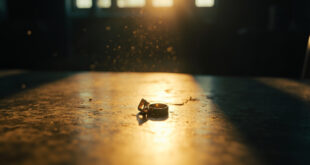 Two gold wedding rings placed separately on a wooden table in soft natural light, symbolizing separation