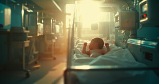 Empty NICU room with unused incubator and monitoring equipment bathed in morning light symbolizing medical triumph