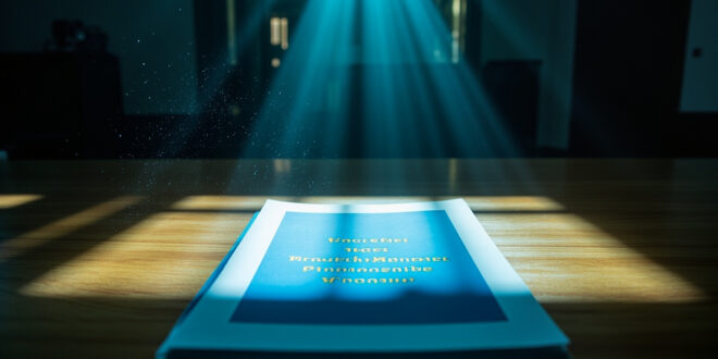Official electricity tax reduction documents spread across an empty ministerial desk in a vacant Magdeburg government office