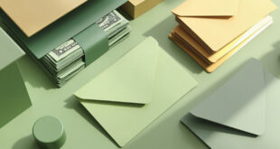 Organized budget envelopes with cash and calculator on clean desk surface