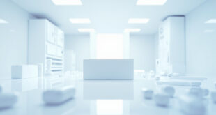 Injectable medication boxes displayed on white pharmacy counter with price tags, arranged in clean minimalist style