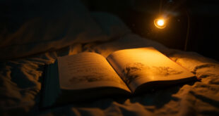The Giving Tree book lies open on a hospital bedside table at night, bathed in warm amber light against white walls.