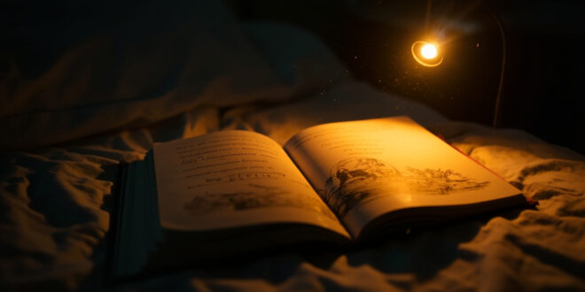 The Giving Tree book lies open on a hospital bedside table at night, bathed in warm amber light against white walls.