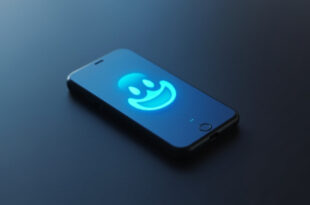 Smartphone screen displaying eye-roll emoji reaction on social media post against dark background