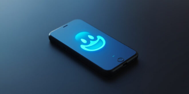 Smartphone screen displaying eye-roll emoji reaction on social media post against dark background
