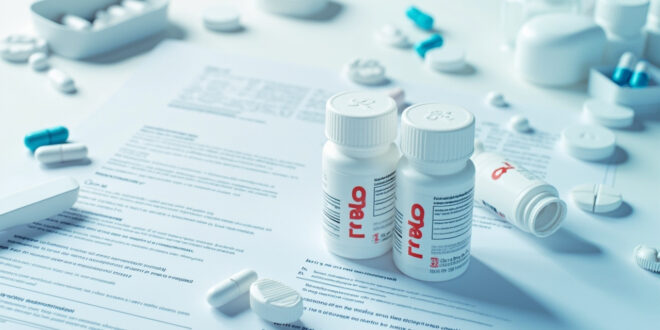 White prescription bottles and medical documents scattered on laboratory desk under bright clinical lighting