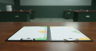 Two clipboards with forms on official desk, one section empty, representing unequal military service requirements.