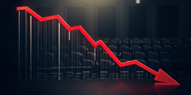 Red declining graph bars against gray background showing government approval ratings falling