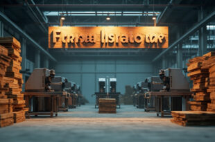 Silent packaging machinery and empty cardboard production floor in industrial facility