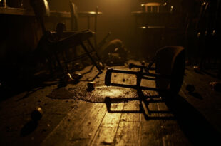 Overturned bar furniture and spilled drinks in dimly lit Prague establishment after nighttime incident