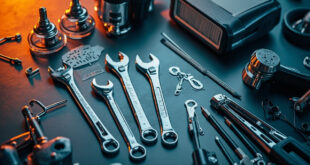Expensive car parts and professional tools arranged on workshop surface showing rising repair costs
