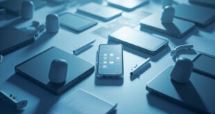 Empty smartphones displaying blocked social media app icons arranged on a dark surface with policy papers
