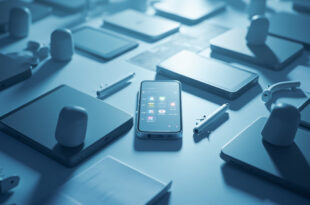 Empty smartphones displaying blocked social media app icons arranged on a dark surface with policy papers