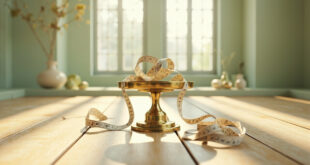 Analog weight scale on wooden floor with measuring tape coiled beside it in natural light