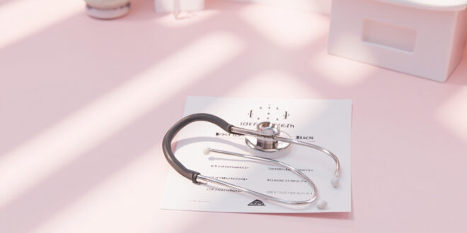 Stethoscope on medical documents with warning icons, surrounded by diagnostic equipment in clinical setting